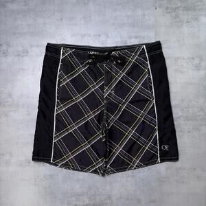 Y2K Black Ocean Pacific Surf Grunge Plaid Baggy Board Shorts